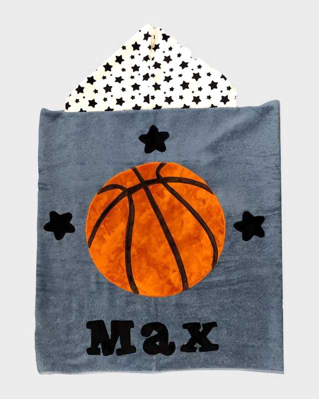 Kid's Basketball Star-Print Hooded Towel, Personalized