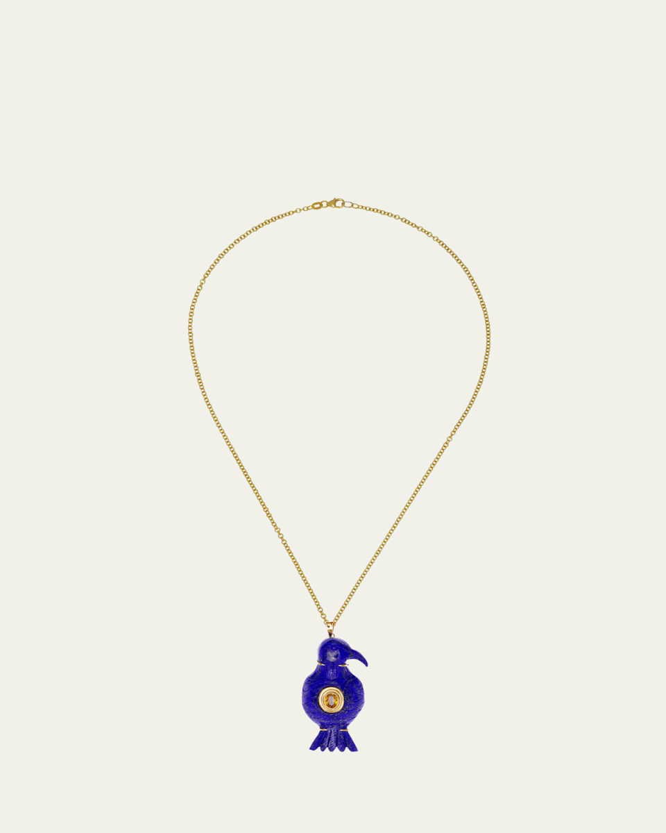 One Of A Kind Lapis Lazuli Bird and Citrine Necklace, 22"L