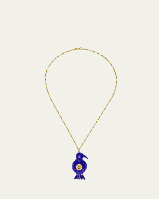 One Of A Kind Lapis Lazuli Bird and Citrine Necklace, 22"L