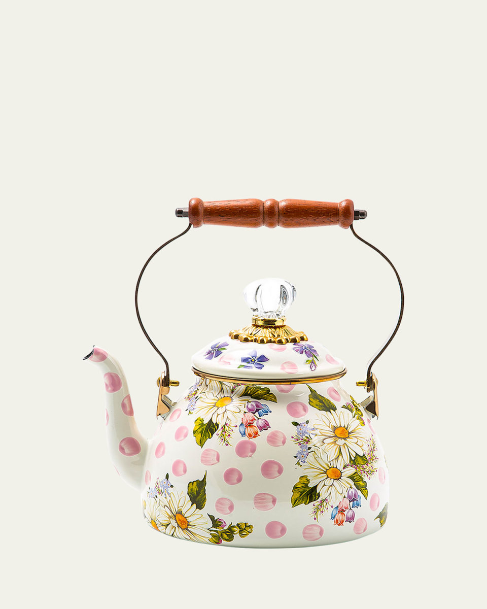 Wildflowers Pink Enamel 2-Quart Tea Kettle