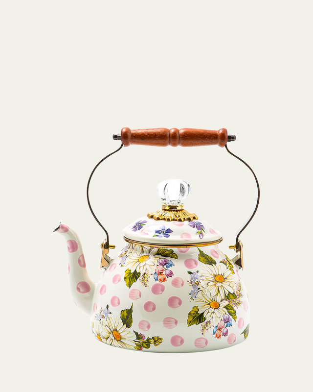 Wildflowers Pink Enamel 2-Quart Tea Kettle