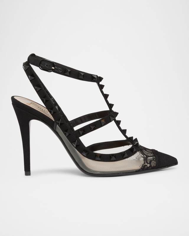 Rockstud Lace T-Strap Pumps