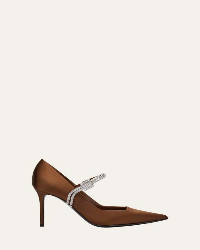 Raquel Pointed Crystal Satin Pumps