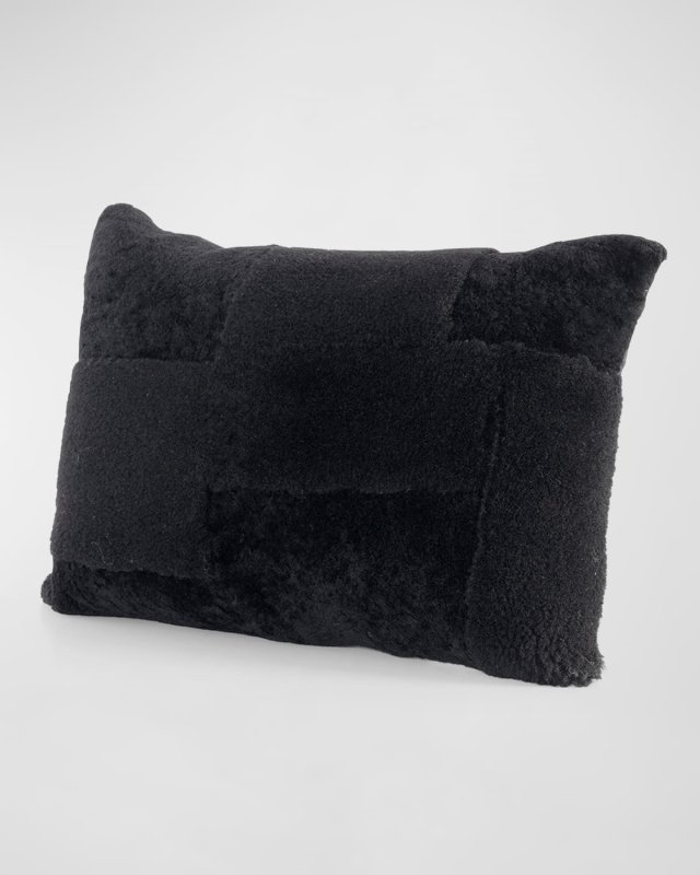 Patchwork Shearling Lumbar Throw Pillow, 12" x 48"