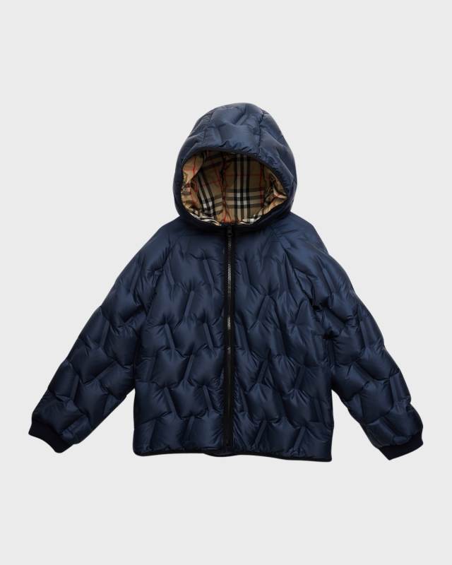 Boy's Noah Check-Lined Tufted Puffer Jacket, Size 3-14
