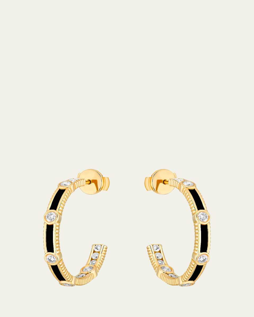 Rayon Hoop Earrings in Onyx, 18K Yellow Gold and Diamonds