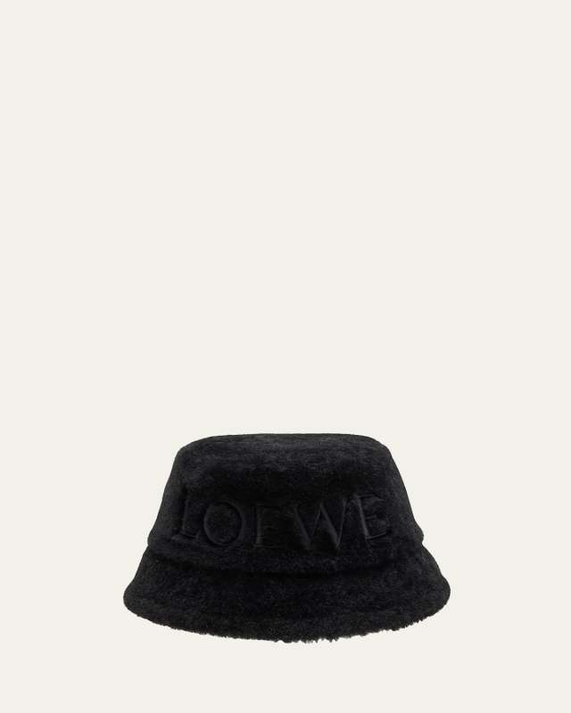 Embroidered Logo Shearling Bucket Hat