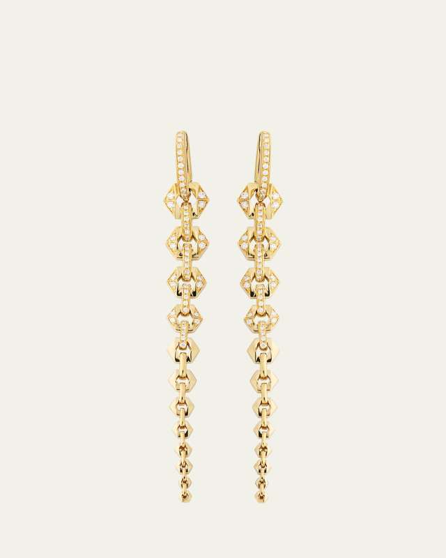 18K Yellow Gold Diamond Link Tiered Earrings