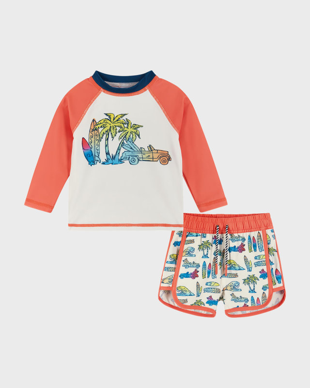 Boy's Graphic Rashguard & Shorts Set, Size Newbor