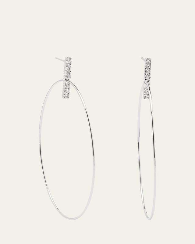 Flawless Diamond Bar Stud Hoop Earrings, 60mm
