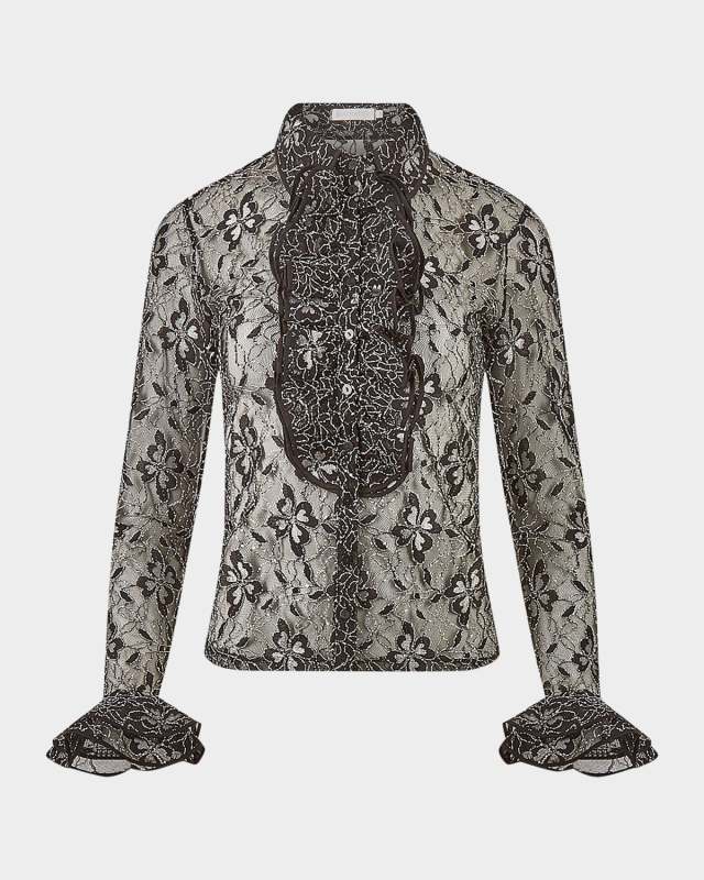 Adrienne Metallic Lace Ruffle Blouse