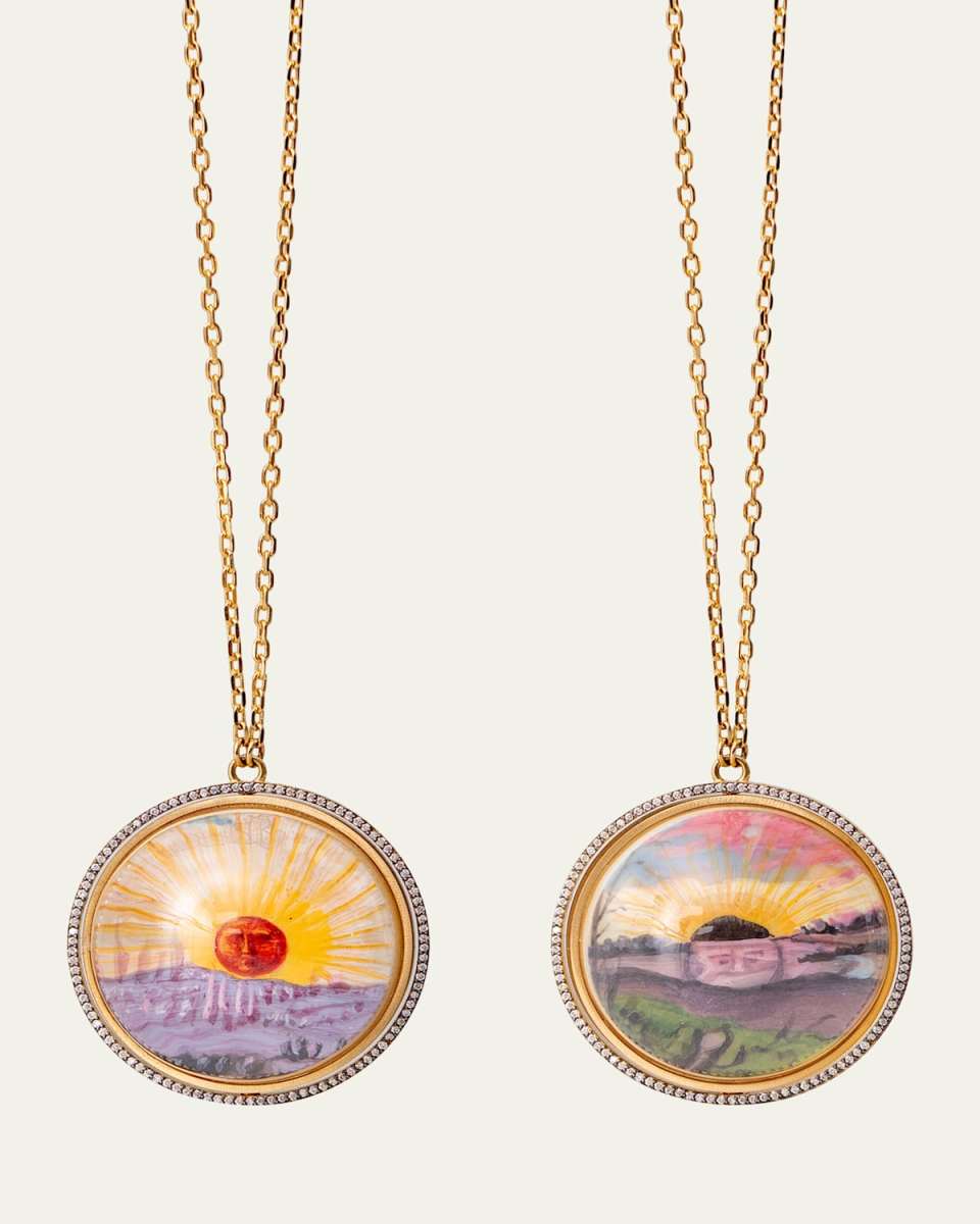 18K Yellow Gold Mini Painting Necklace with Diamonds