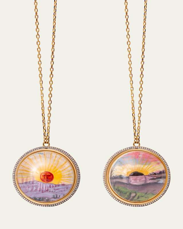 18K Yellow Gold Mini Painting Necklace with Diamonds