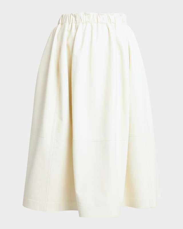 Gathered Leather Midi Skirt