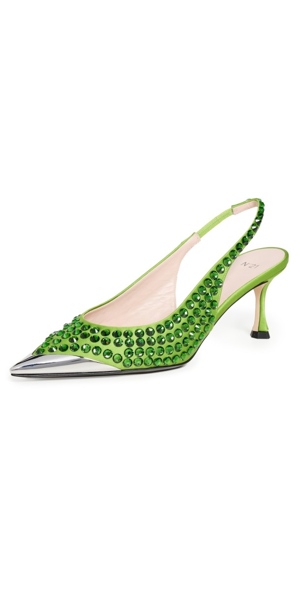No. 21 Satin Slingbacks Green