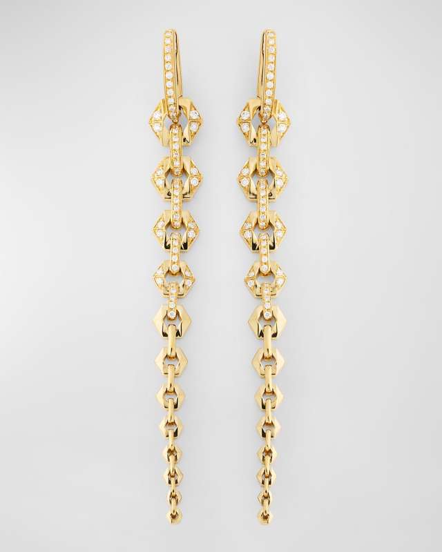 18K Yellow Gold Diamond Link Tiered Earrings