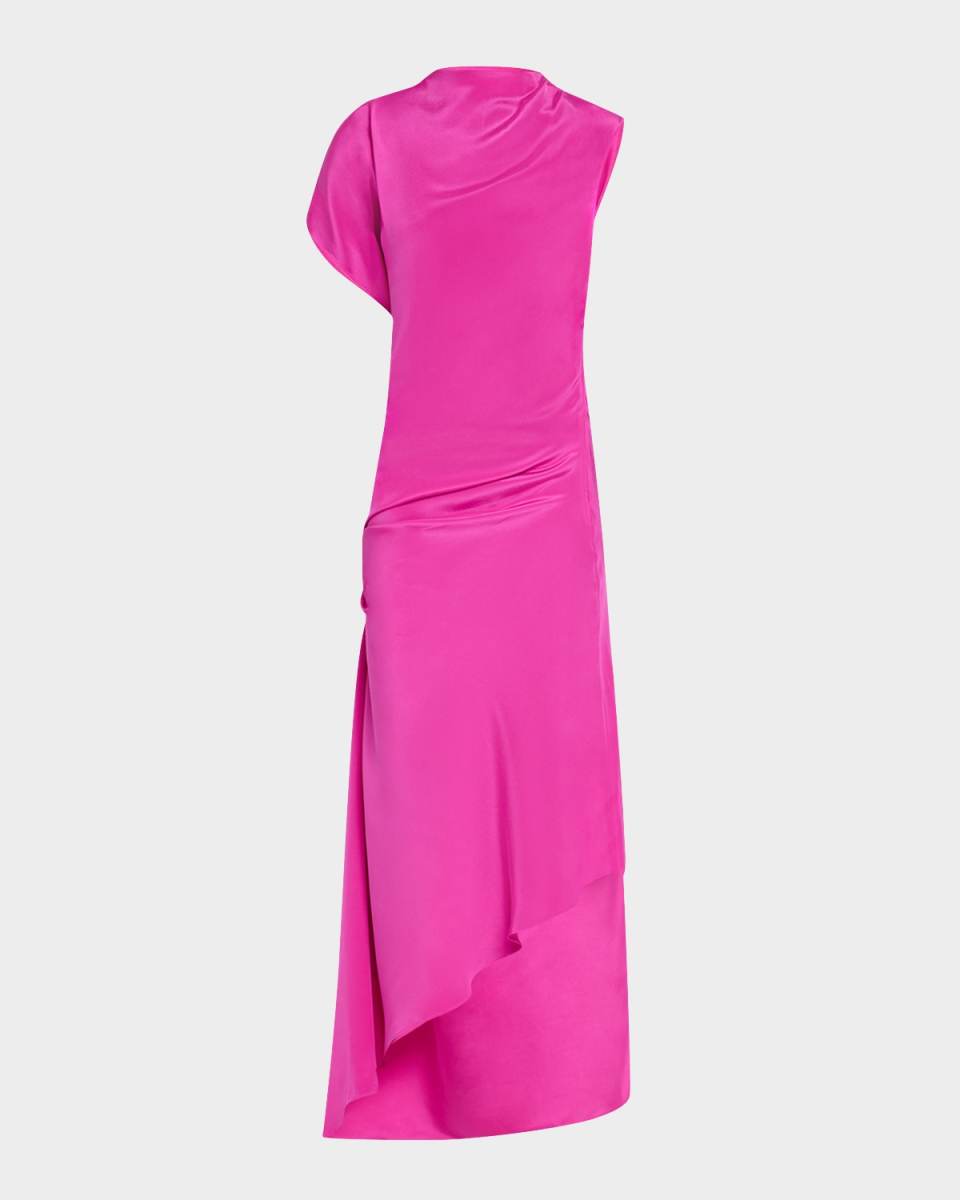 Draped Cusco Silk Open-Back Midi Dress