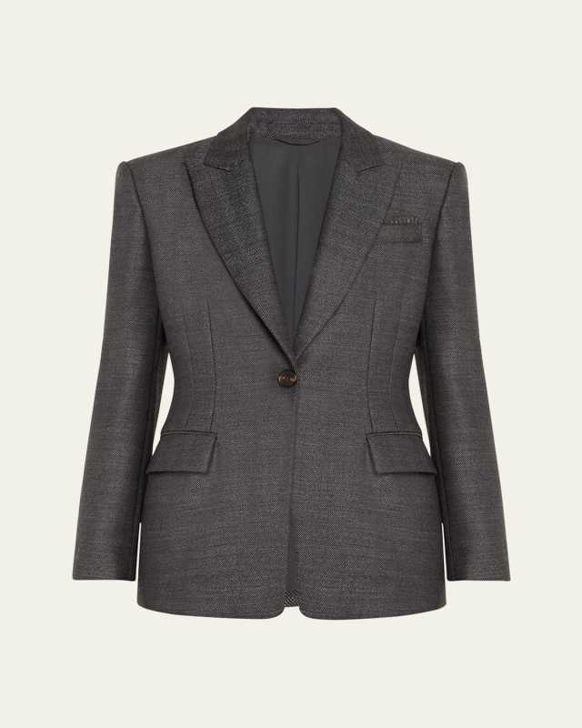 Wool Herringbone Single-Breasted Blazer Jacket