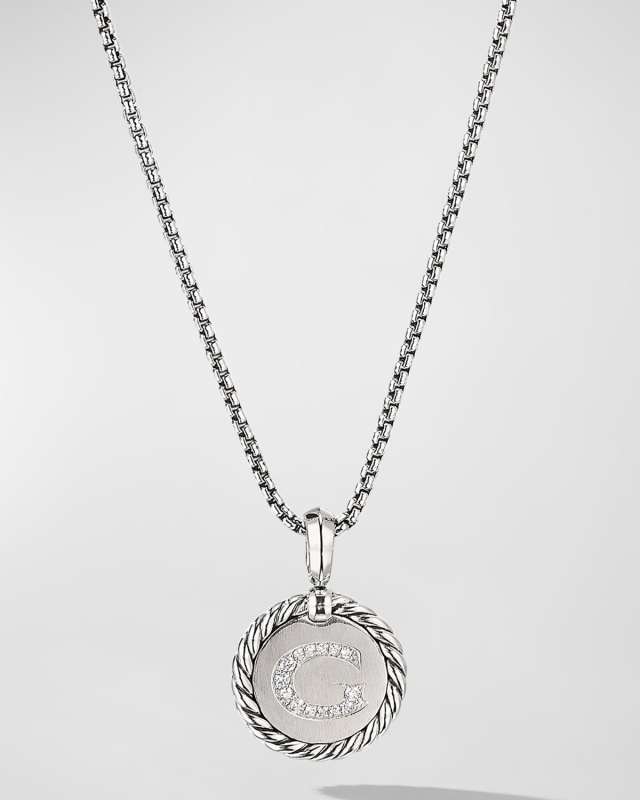 18mm Initial Cable Collectibles Charm Necklace with Diamonds in Silver