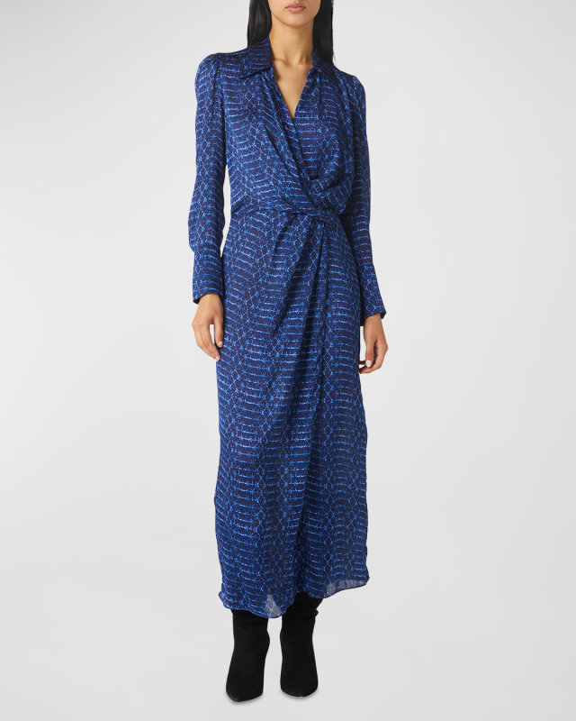 Valentina Chiffon Long-Sleeve Wrap-Front Dress