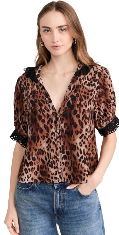 Free People My Love Printed Blouse Leopard Combo