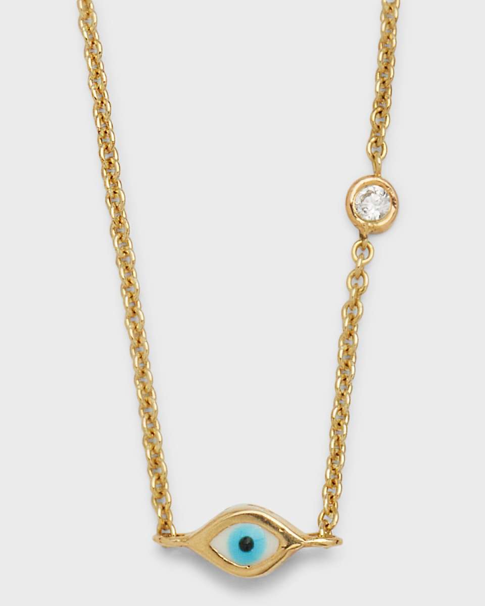 14k Gold Evil Eye Necklace with Single Diamond