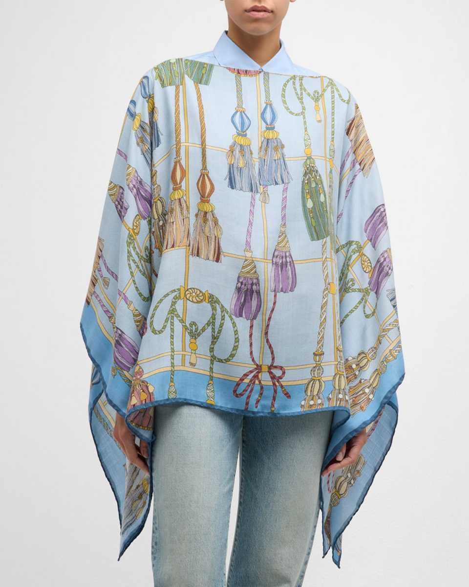 Remini Light Blue Cashmere-Blend Poncho