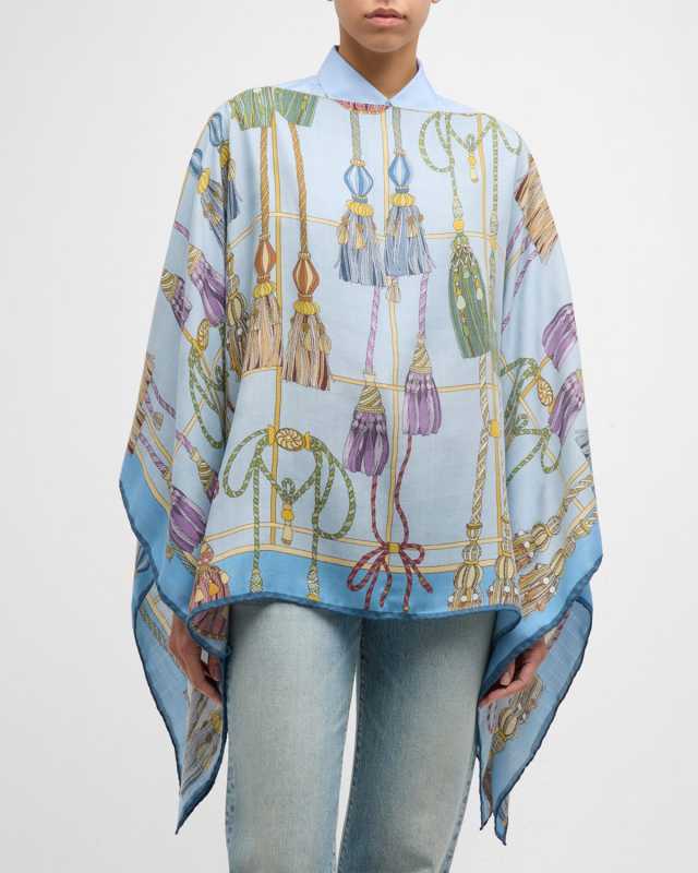 Remini Light Blue Cashmere-Blend Poncho