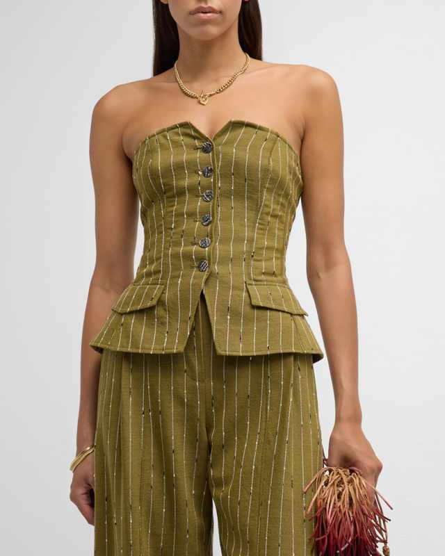 Noemie Pinstripe Wool-Blend Corset Top