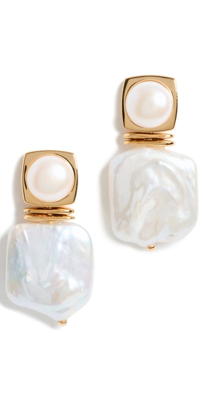 Missoma Square Statement Pearl Stud Earrings Gold