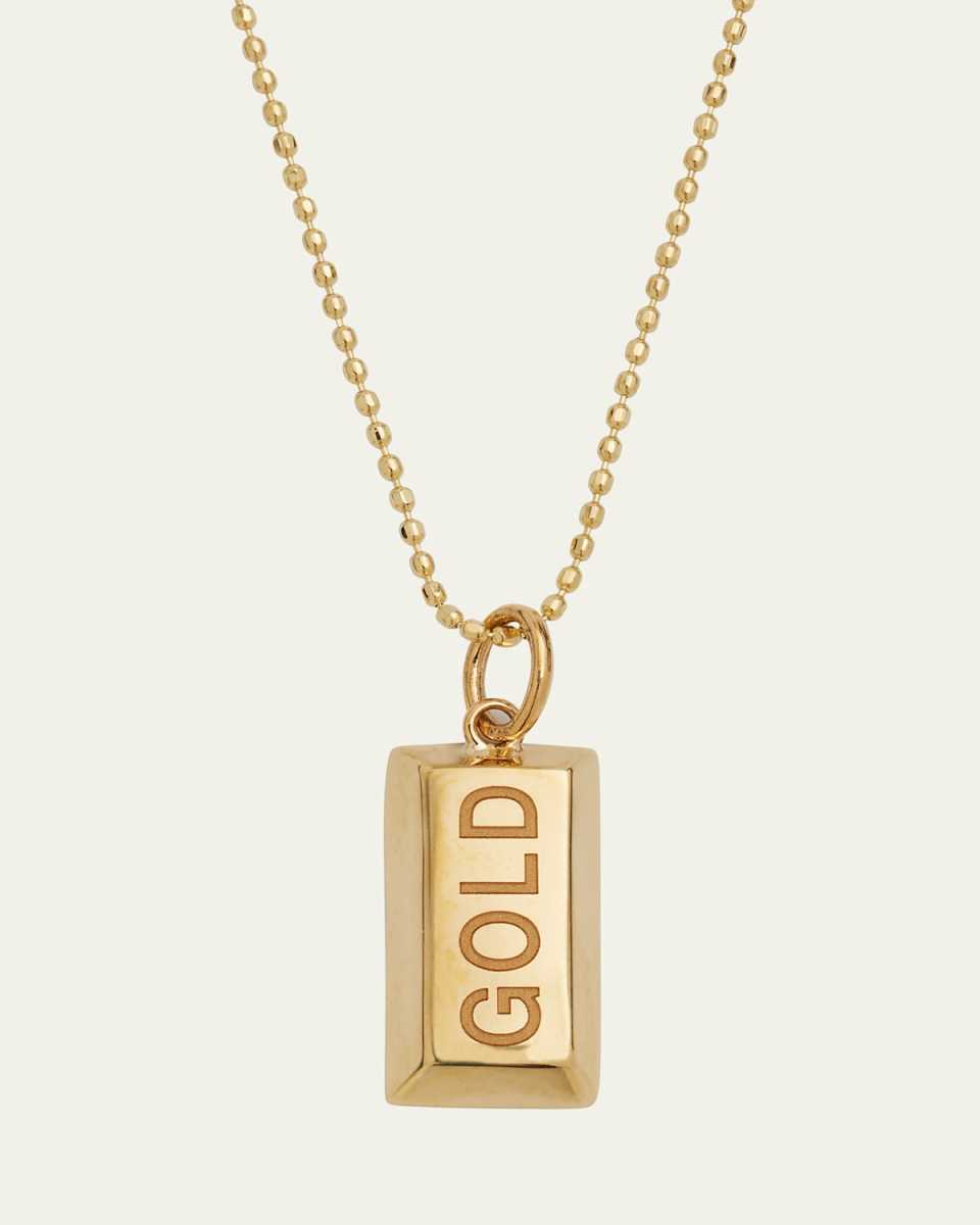 Gold Bar Ingot Charm on Light Bolita Chain Necklace