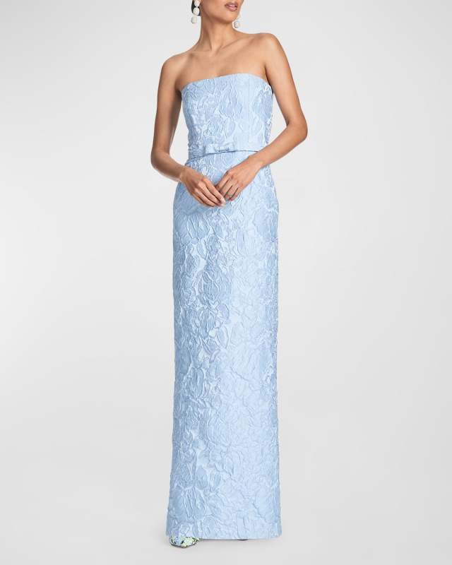 Strapless Floral Jacquard Column Gown