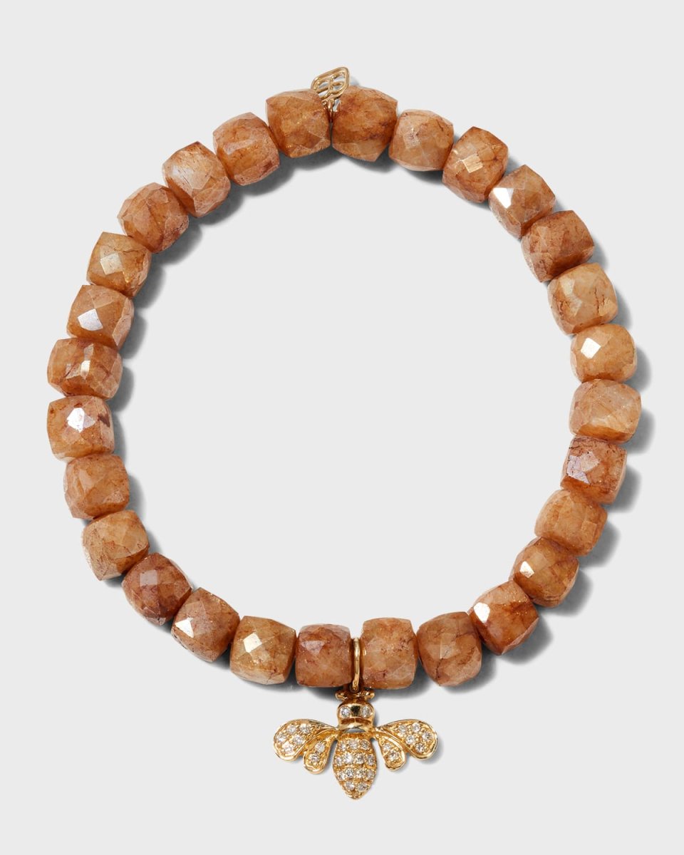 Bee Charm on Mystic Neutral Quartz Faceted Cube Bracelet
