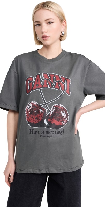 GANNI Future Heavy Jersey Cherry T-Shirt Volcanic Ash