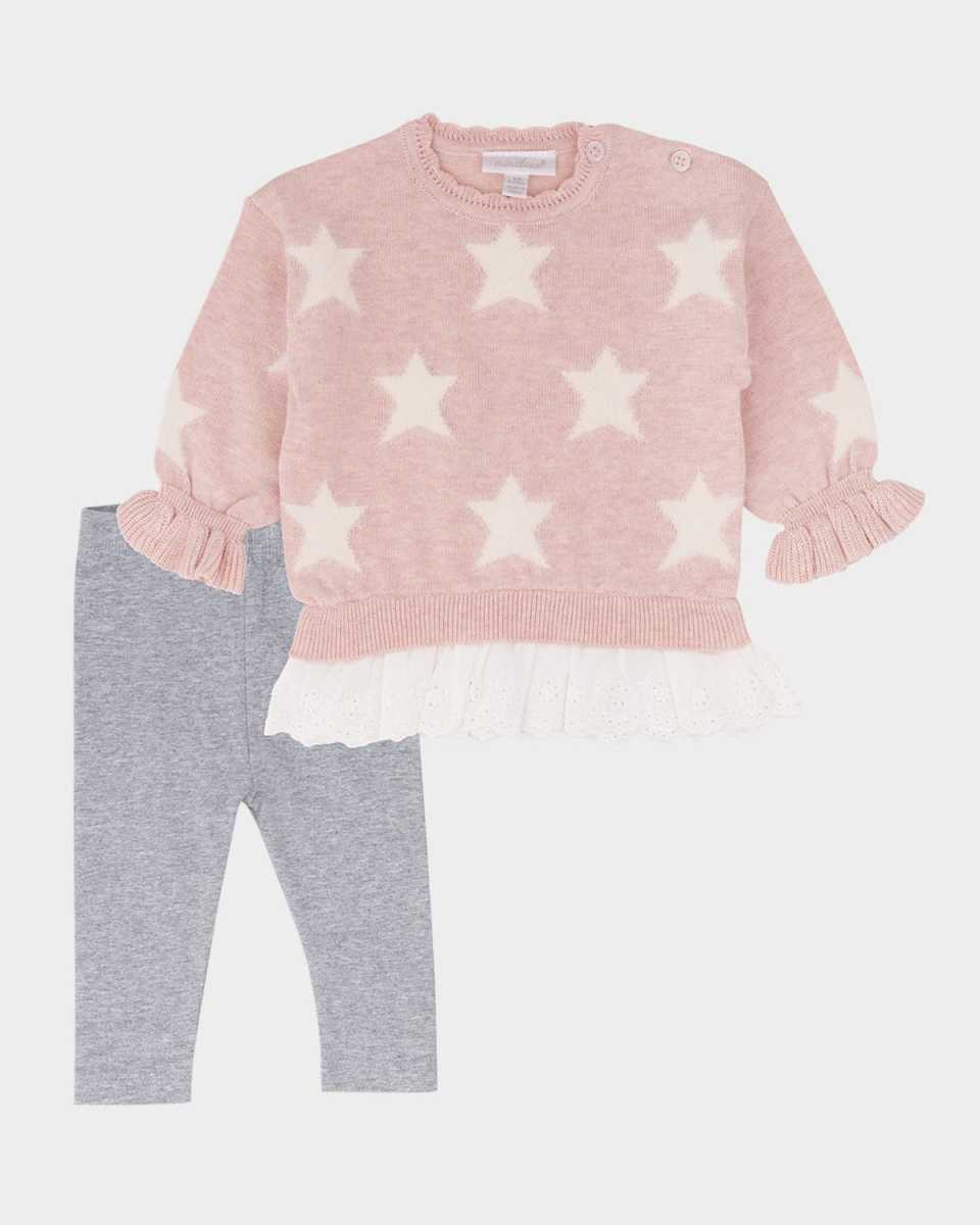 Girl's Star Intarsia Sweater Top W/ Leggings Set, Size 3M-24