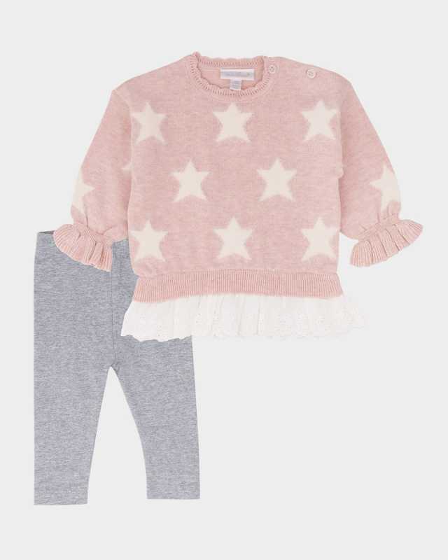 Girl's Star Intarsia Sweater Top W/ Leggings Set, Size 3M-24