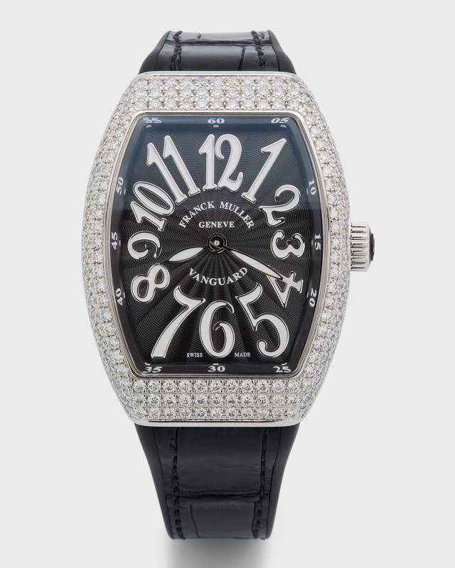 Stainless Steel Lady Vanguard Diamond Watch with Black Alligator Strap