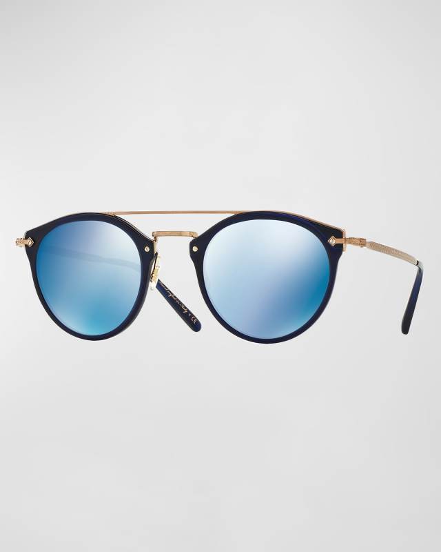 Remick Mirrored Brow-Bar Sunglasses, Blue