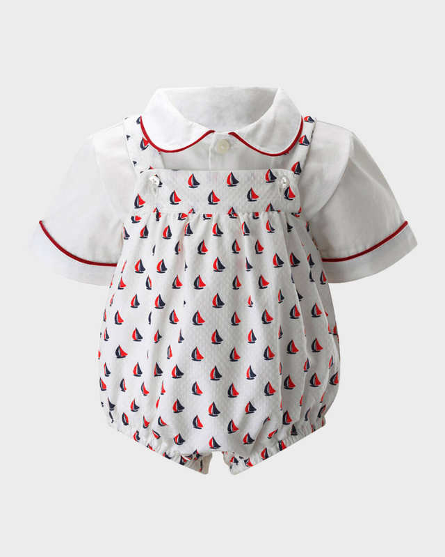 Boy's Sailboat Bubble Romper and Shirt Set, Size 3M-24