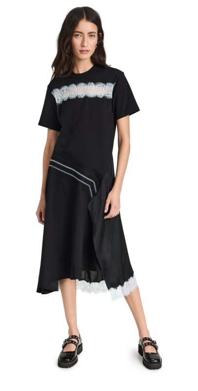 3.1 Phillip Lim Deconstructed T-Shirt Dress with Satin and Lace Blkulti