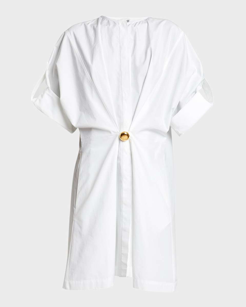 Gathered Mini Dress with Button Detail