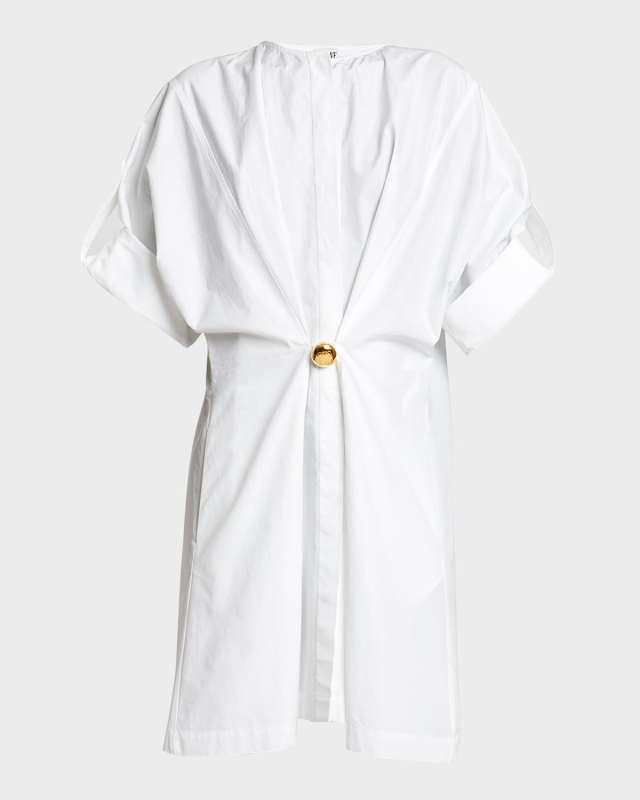 Gathered Mini Dress with Button Detail