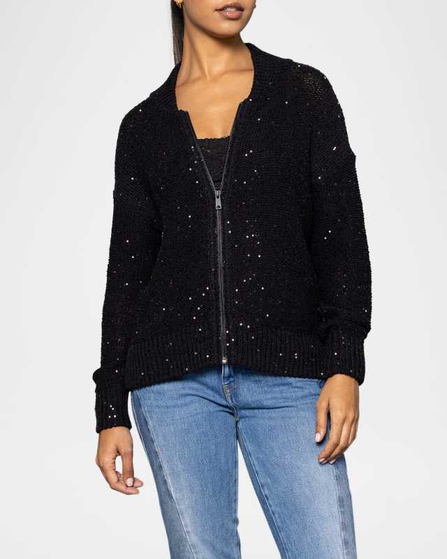 Shimmer and Shaker Sequin Knit Bomber Jacket