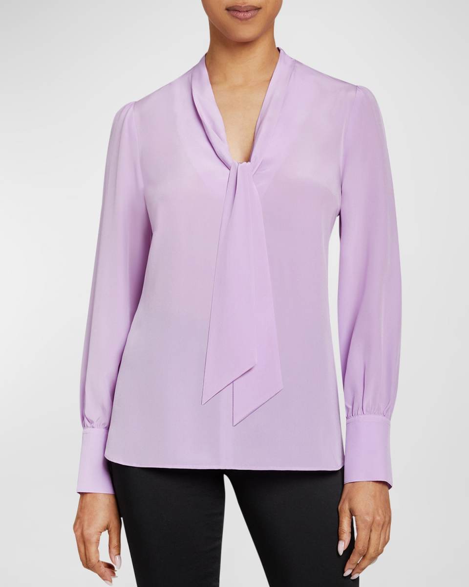 Francis Tie-Neck Crepe De Chine Blouse