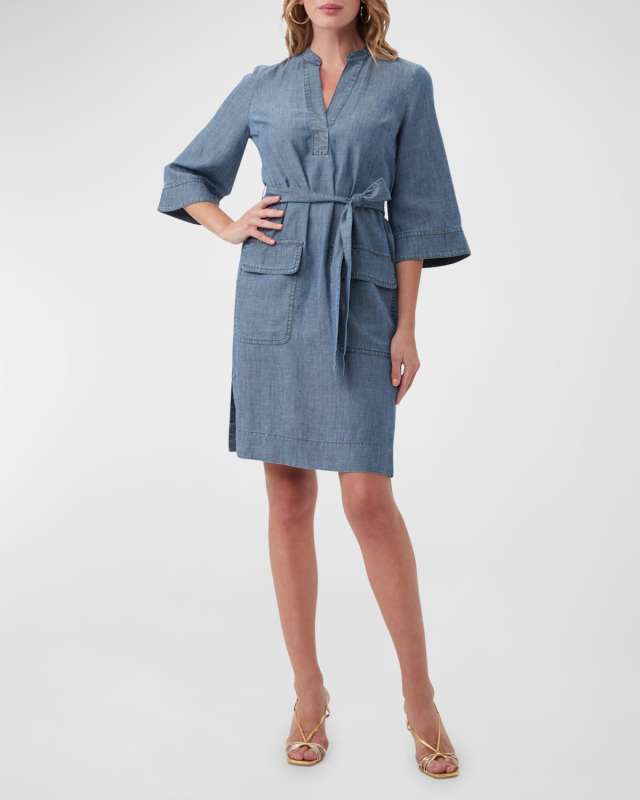 Kahiki Belted 3/4-Sleeve Chambray Dress
