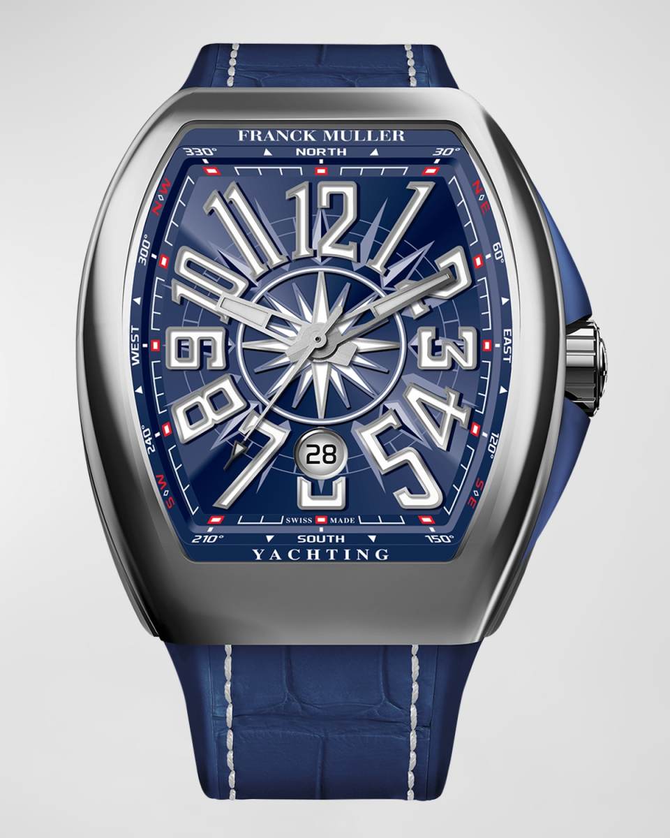 45mm Stainless Steel Blue Yachting Automatic Watch with Blue Alligator Strap