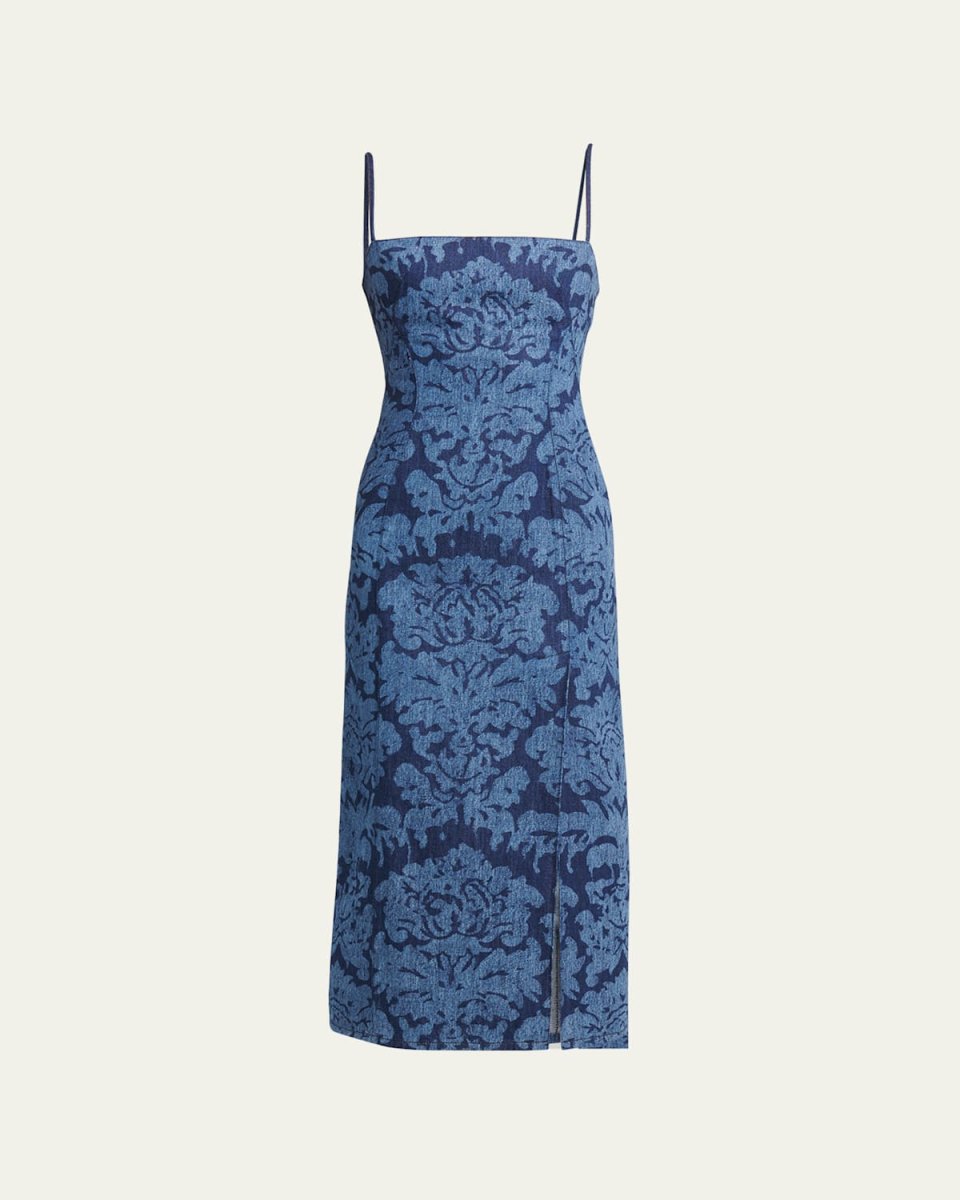 Damask Print Denim Midi Dress