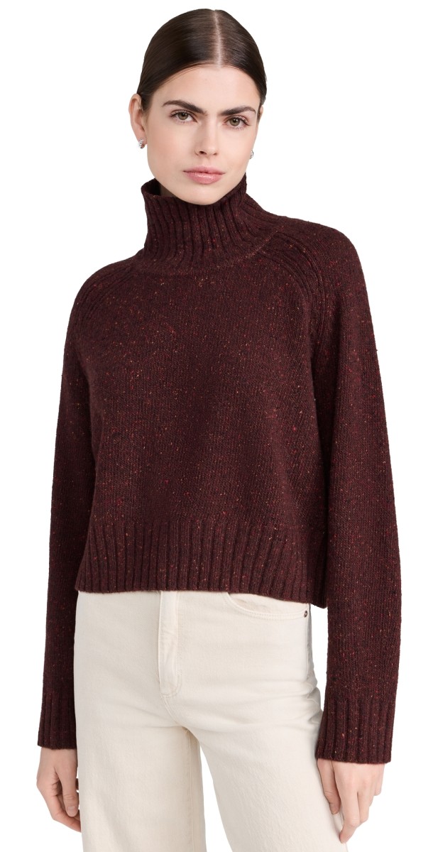 Guest in Residence Cropped Turtleneck in Recycled Cashmere Plum