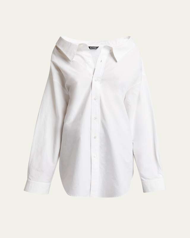 Off-Shoulder Oversized Poplin Shirt