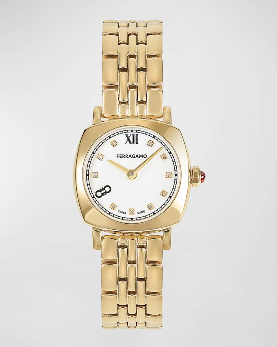 23mm Ferragamo Soft Square Watch with Bracelet Strap, Yellow Gold